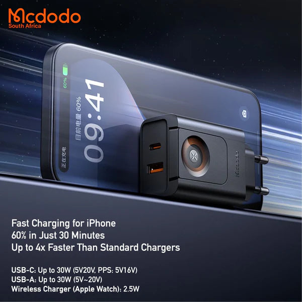 Mcdodo 30W 2 in 1 Travel Charger With Built-in Apple Watch Charger