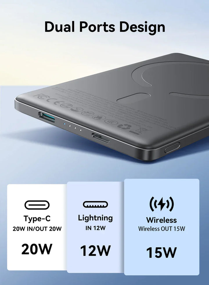 Joyroom Ultra-Slim Metal Magnetic Wireless Power Bank 5K