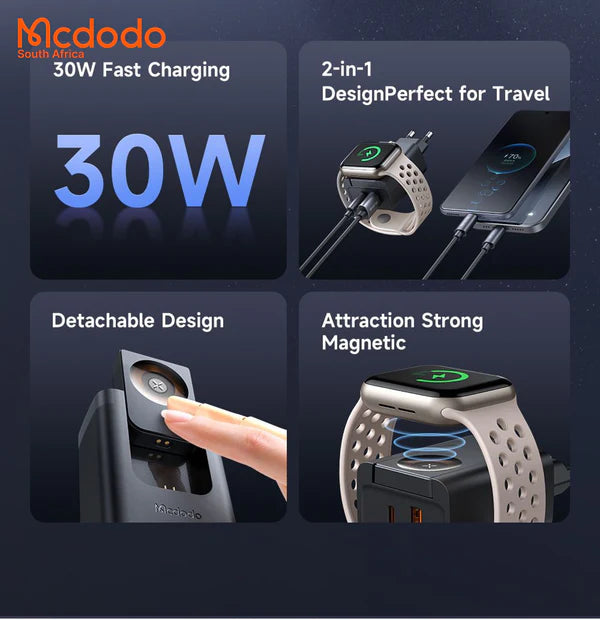 Mcdodo 30W 2 in 1 Travel Charger With Built-in Apple Watch Charger