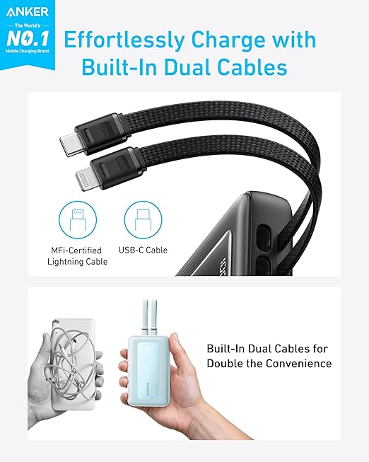 Anker Zolo PowerBank 10000Mah 30W With Built In Usb C & Lightning Cable