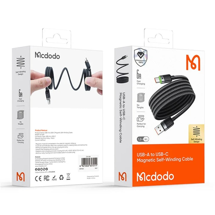 Mcdodo Usb-A to Usb-C 6A  Magnetic Self-Winding Data Cable