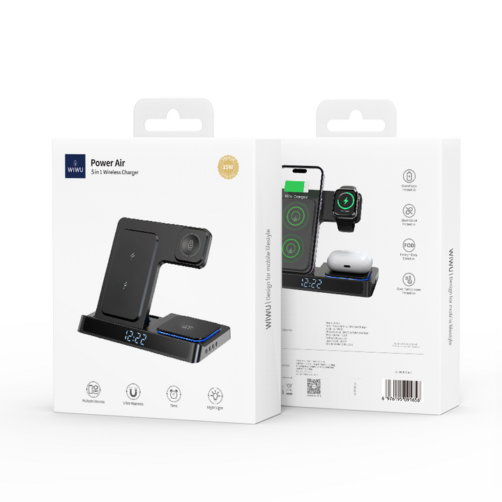Wiwu 5-in-1 Wireless Charging Station with Clock