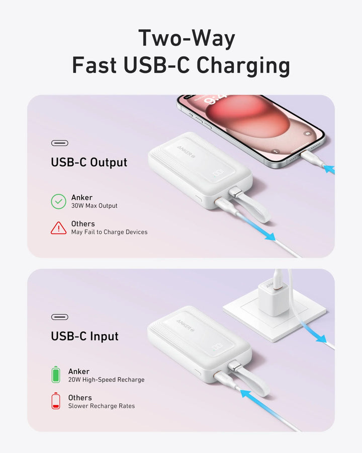 Anker Zolo PowerBank 10000Mah 30W With Built In Usb C Cable