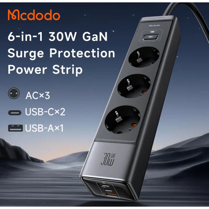 Mcdodo 6-in-1 30W GaN Surge Protection Power Strip (EU)
