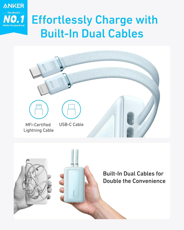 Anker Zolo PowerBank 10000Mah 30W With Built In Usb C & Lightning Cable