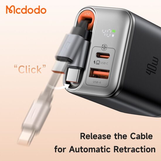 Mcdodo 40w GaN Charger With Built-in 65cm retractable Usb-C Cable