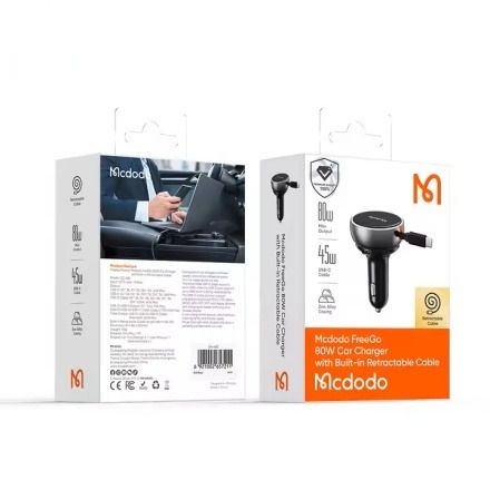 Mcdodo 80W Car Charger With Built-in Retractable Cable