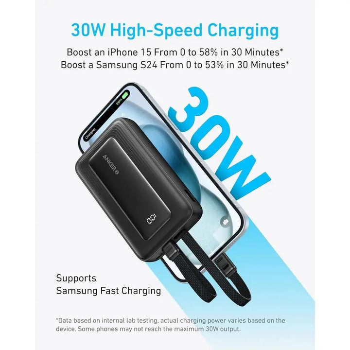 Anker Zolo PowerBank 10000Mah 30W With Built In Usb C & Lightning Cable